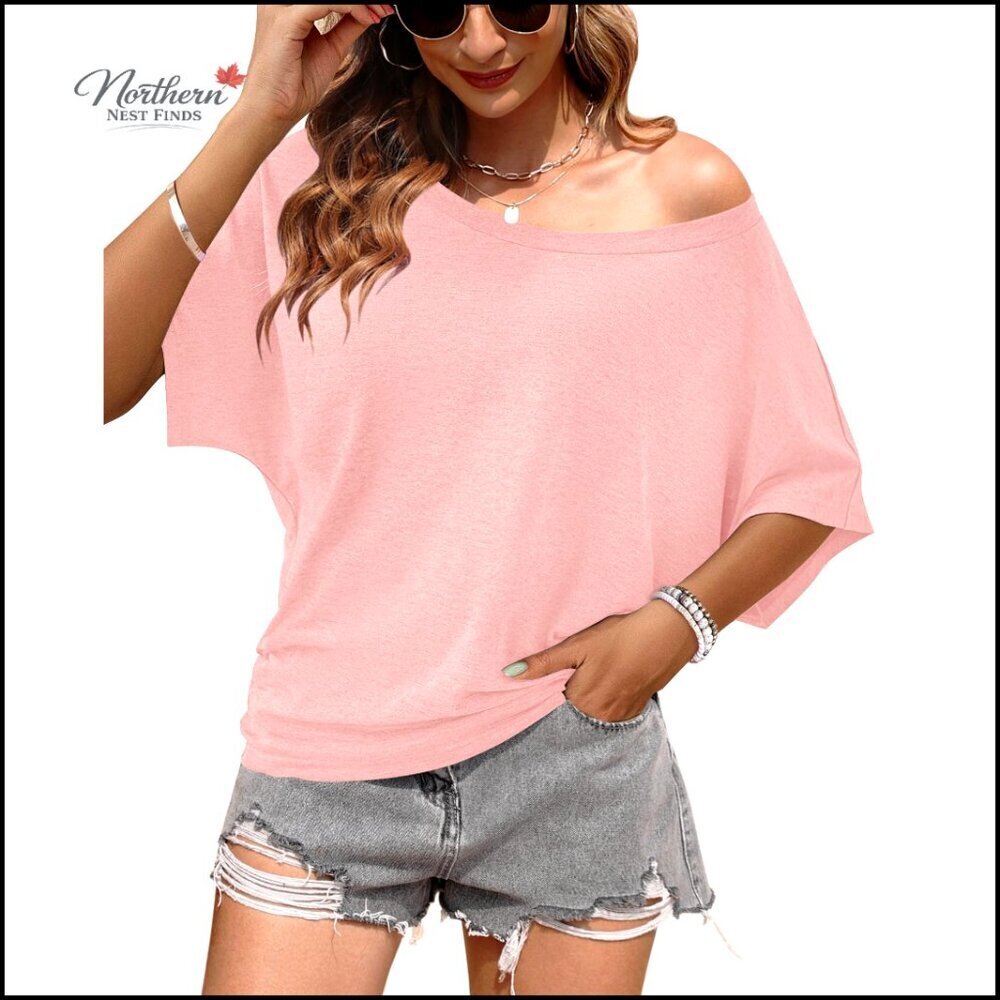 Oversized Off Shoulder Crew Neck Batwing Sleeve Top